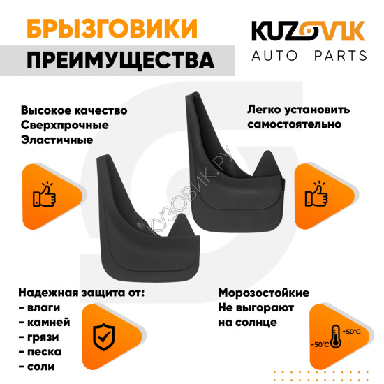Брызговики Renault Kangoo 1 (1997–2007) / Renault Kangoo 2 (2007–2021) передние + задние резиновые комплект 4 штуки KUZOVIK