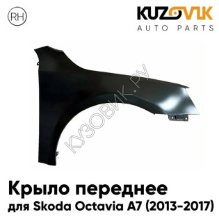 Крыло переднее правое Skoda Octavia A7 (2013-2017) дорестайлинг без отв. под повторитель KUZOVIK